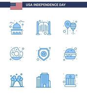 9 USA Blue Pack of Independence Day Signs and Symbols of yummy donut day america flag day Editable USA Day Vector Design Elements