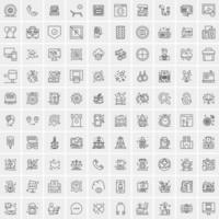 100 Universal Black Line Icons on White Background vector