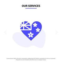 nuestros servicios australia país bandera nación glifo sólido icono plantilla de tarjeta web vector