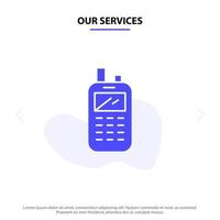 Our Services Phone Radio Receiver Wireless Solid Glyph Icon Web card Template vector