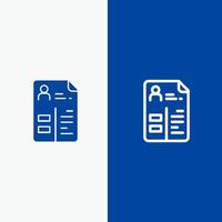 currículum cv cartera de trabajo línea y glifo icono sólido banner azul línea y glifo icono sólido banner azul vector