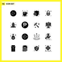 Pictogram Set of 16 Simple Solid Glyphs of user female medical dancer globe with lock Editable Vector Design Elements