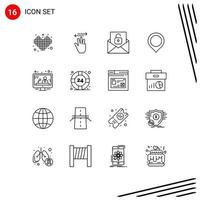 Modern Set of 16 Outlines and symbols such as communication marker right map unlock Editable Vector Design Elements