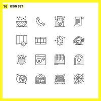 paquete de 16 signos y símbolos de contornos modernos para medios de impresión web, como ubicación, teléfono, archivo americano, elementos de diseño de vectores editables