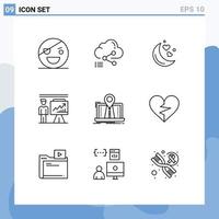 Set of 9 Commercial Outlines pack for businessman man computing business love Editable Vector Design Elements