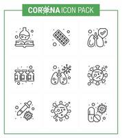 conjunto de iconos de prevención de coronavirus 25 tableta de vacuna alimentada azul botella de medicina coronavirus viral 2019nov elementos de diseño de vector de enfermedad