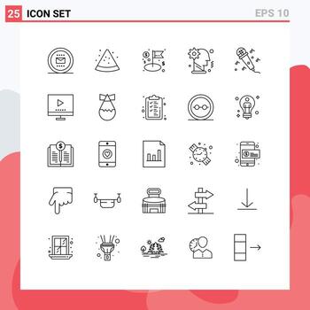 conjunto de 25 iconos modernos de ui símbolos signos para mecanismo de audio dólar hombre cerebro elementos de diseño vectorial editables vector