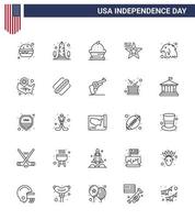 conjunto de 25 iconos del día de ee.uu. símbolos americanos signos del día de la independencia para pastel de bandera animal elementos de diseño de vector de día de ee.uu. editables de acción de gracias estadounidense