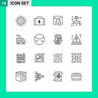 Modern Set of 16 Outlines and symbols such as table restaurant chat park note Editable Vector Design Elements