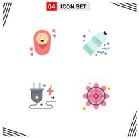 4 Universal Flat Icons Set for Web and Mobile Applications baby plug bottle pollution nature Editable Vector Design Elements