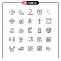 Group of 25 Lines Signs and Symbols for tv smart tv study monitor children Editable Vector Design Elements