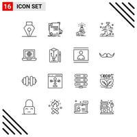 Pictogram Set of 16 Simple Outlines of ginseng savings dollar investment capital Editable Vector Design Elements