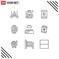 Modern Set of 9 Outlines and symbols such as bricks love book watch learning Editable Vector Design Elements