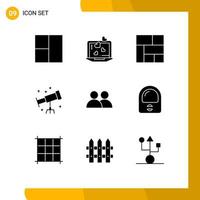 Set of 9 Commercial Solid Glyphs pack for helmet twitter section user add Editable Vector Design Elements