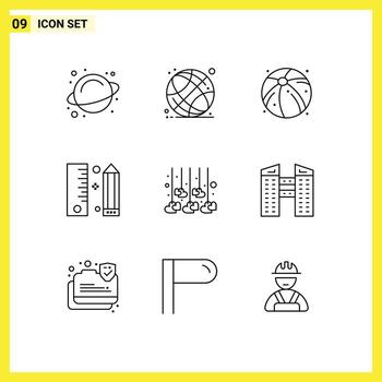 Modern Set of 9 Outlines Pictograph of love decoration beach programing development Editable Vector Design Elements
