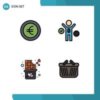 4 User Interface Filledline Flat Color Pack of modern Signs and Symbols of coin basket business chocolate bar bite ecommerce Editable Vector Design Elements