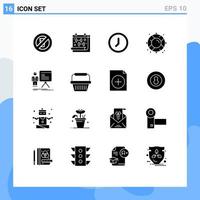 Pack of 16 creative Solid Glyphs of businessman rescue clock life buoy buoy Editable Vector Design Elements