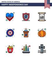 feliz día de la independencia usa paquete de 9 líneas planas creativas llenas de signo elección texto usa star editable usa day elementos de diseño vectorial vector