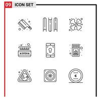 Universal Icon Symbols Group of 9 Modern Outlines of screen mobile medical application shop Editable Vector Design Elements