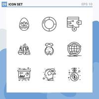 Group of 9 Modern Outlines Set for ladybug bug business science dope Editable Vector Design Elements