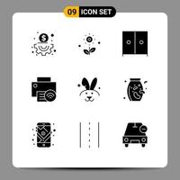 9 iconos creativos signos y símbolos modernos de conejo bynny impresora interior gadget elementos de diseño vectorial editables vector