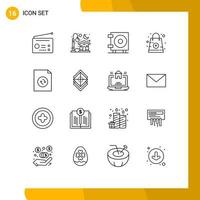 Pictogram Set of 16 Simple Outlines of sync document cash bag shopping Editable Vector Design Elements