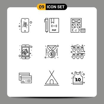 paquete de líneas vectoriales editables de 9 esquemas simples de marketing de altavoces desarrollo de publicidad php elementos de diseño vectorial editables vector