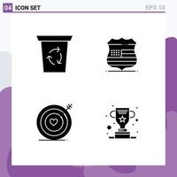 Set of 4 Vector Solid Glyphs on Grid for recycle been heart shield security award Editable Vector Design Elements