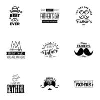 9 conjunto negro de vector feliz día del padre tipografía iconos vintage letras para tarjetas de felicitación pancartas diseño de camiseta elementos de diseño vectorial editables del día del padre