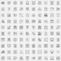 100 Universal Black Line Icons on White Background vector