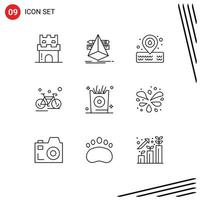 Set of 9 Vector Outlines on Grid for fries sport tools cycling bicycle Editable Vector Design Elements