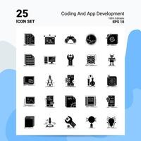 25 conjunto de iconos de codificación y desarrollo de aplicaciones 100 archivos editables eps 10 ideas de concepto de logotipo de empresa diseño de icono de glifo sólido vector