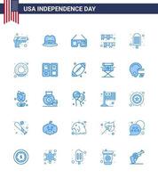 Pack of 25 USA Independence Day Celebration Blues Signs and 4th July Symbols such as food party glasses decoration garland Editable USA Day Vector Design Elements