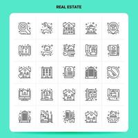 OutLine 25 Real Estate Icon set. Vector Line Style Design Black Icons Set. Linear pictogram pack. Web and Mobile Business ideas design Vector Illustration.