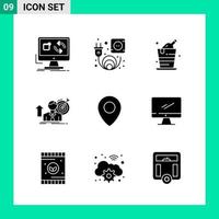 Pack of 9 Solid Style Icon Set. Glyph Symbols for print. Creative Signs Isolated on White Background. 9 Icon Set. vector