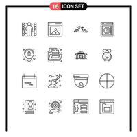 Set of 16 Commercial Outlines pack for notification internet user alert nature Editable Vector Design Elements