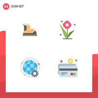 Group of 4 Modern Flat Icons Set for boots connected track plant world Editable Vector Design Elements
