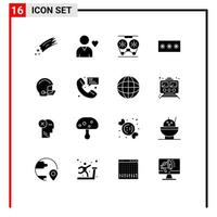 Set of 16 Commercial Solid Glyphs pack for pin passkey audio key reel Editable Vector Design Elements