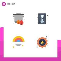 Mobile Interface Flat Icon Set of 4 Pictograms of boil rainy cooking ray weather Editable Vector Design Elements