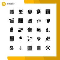 Group of 25 Modern Solid Glyphs Set for thinking head plug mind wifi Editable Vector Design Elements