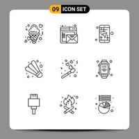 Outline Pack of 9 Universal Symbols of sport badminton mail travel map Editable Vector Design Elements