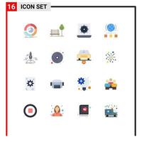 16 Universal Flat Color Signs Symbols of network internet hotel globe preference Editable Pack of Creative Vector Design Elements