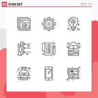 9 User Interface Outline Pack of modern Signs and Symbols of pen list education scanner printing Editable Vector Design Elements