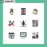 conjunto de 9 iconos de interfaz de usuario modernos símbolos signos para gracias comida teléfono cereza corazón elementos de diseño vectorial editables vector