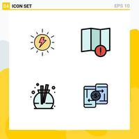 Pack of 4 Modern Filledline Flat Colors Signs and Symbols for Web Print Media such as energy scent charg warning money Editable Vector Design Elements