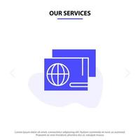 Our Services Identity Pass Passport Shopping Solid Glyph Icon Web card Template vector