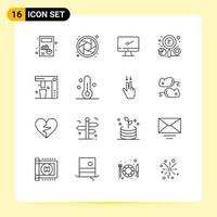 Outline Pack of 16 Universal Symbols of coffee maker search monitor location finder Editable Vector Design Elements