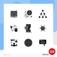 9 User Interface Solid Glyph Pack of modern Signs and Symbols of mobile coding social application computer Editable Vector Design Elements