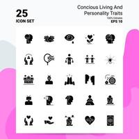 25 Concious Living And Personality Traits Icon Set 100 Editable EPS 10 Files Business Logo Concept Ideas Solid Glyph icon design vector