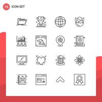 User Interface Pack of 16 Basic Outlines of happy easter prize chicken education Editable Vector Design Elements